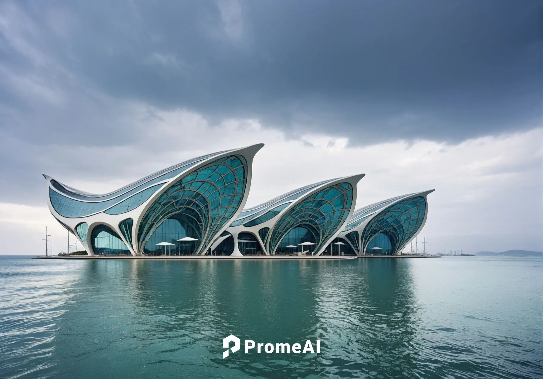 modern building on the sea,cube stilt houses,futuristic architecture,calatrava,futuristic art museum,house of the sea,asian architecture,kaust,teal blue asia,cube sea,dubia,hengqin,hukawng,singapore,d