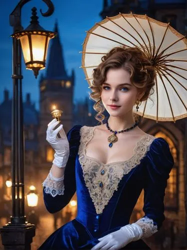victorian lady,victorian style,the carnival of venice,victorian fashion,cinderella,evening dress,venetia,the victorian era,victorian,romantic portrait,elegant,blue rose,ball gown,royal lace,masquerade,formal gloves,lady of the night,elegance,parasol,beautiful bonnet,Illustration,Realistic Fantasy,Realistic Fantasy 20