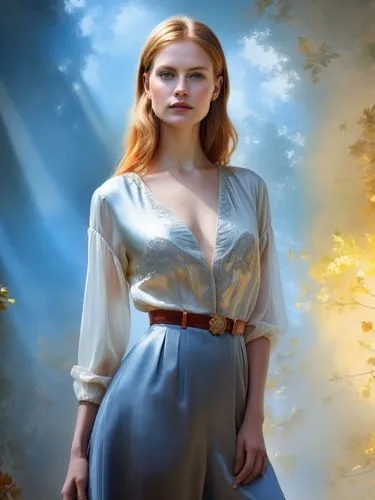 Victoria-Louise of Prussia with open blouse, once the most beautiful countess of Sussex.,an image of a woman wearing a white top and pants,sansa,aslaug,margairaz,demelza,sigyn,irisa,Photography,Genera