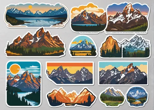 icon set,moutains,mountain range,mountains,mountain ranges,snowy peaks,set of icons,mountainous landforms,teton,grand tetons,grand teton,fairy tale icons,mountain huts,mountain mountains,mail icons,autumn mountains,website icons,leaf icons,circle icons,ice cream icons,Unique,Design,Sticker