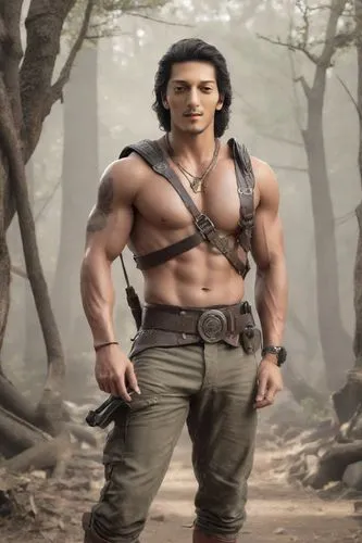 tarzan,barbarian,sikaran,male character,indian celebrity,thane,male elf,muscular,warrior east,bodybuilder,black warrior,body building,muscle man,khoresh,aladha,forest man,fitness model,greek god,ramayan,aladin,Photography,Realistic