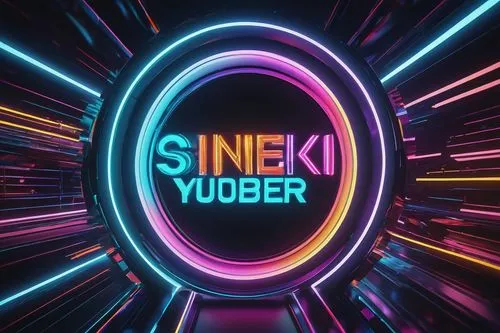 YouTuber, logo, colorful, vibrant, 3D animation, spinning, rotating, neon lights, futuristic, high-tech, metallic, glossy finish, reflective surface, close-up shot, center composition, bright lighting