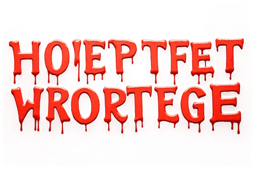 Spooky typography, horror theme, worn-out paper, creepy fonts, bold italicized letters, dripping blood effect, eerie glow, misty atmosphere, low-key lighting, 3/4 composition, shallow depth of field, 