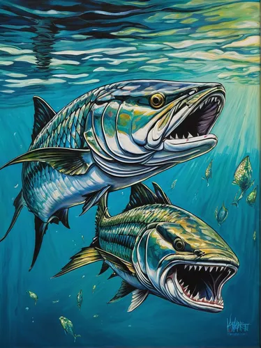 Chance Yarbrough - Broken Calm - Framed GiClee - GiClee Size 15 x 22 - Fighting Tarpon,mahi-mahi,mahi mahi,mackerel,mahimahi,atlantic bluefin tuna,marine reptile,fish in water,blue stripe fish,tuna,po