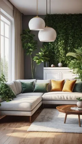 green living,houseplants,houseplant,living room,modern decor,house plants,intensely green hornbeam wallpaper,livingroom,danish furniture,green plants,verdant,modern living room,interior design,sofas,daybeds,apartment lounge,interior decoration,modern minimalist lounge,tropical greens,3d rendering,Illustration,Realistic Fantasy,Realistic Fantasy 45