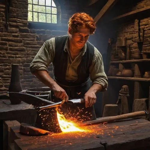 blacksmith,blacksmiths,blacksmithing,ironmaking,forging,smithing,Illustration,Realistic Fantasy,Realistic Fantasy 32