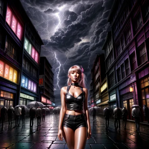 Lightning, rain clouds, speakers, neon signs,world digital painting,photo manipulation,photomanipulation,photoshop manipulation,storm,lightning storm,digital compositing,lightning,thunderstorm,agent p