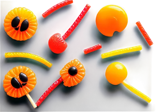 Transparent Halloween candy, colorful sweets, glass-like appearance, sparkly surface, shiny reflective coating, assorted shapes, eerie glowing eyes, spider web patterns, candy corn, gummy worms, lolli