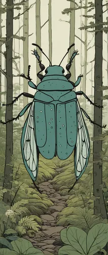 Create a whimsical bug drawing in a mystical forest.,forest beetle,giant water bug,beetle fog,elephant beetle,stag beetle,beetle,bugs,wood dung beetle,brush beetle,cicada,the stag beetle,blue wooden b