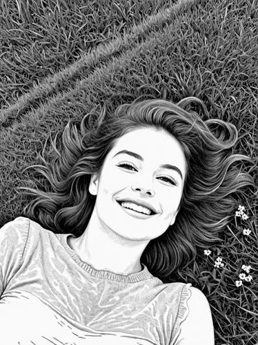 girl lying on the grass,photo effect,hande,rotoscoped,rotoscoping,elif,Design Sketch,Design Sketch,Rough Outline