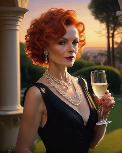 wine diamond,maureen o'hara - female,sophia loren,tilda,a glass of wine,elegance,aperol,romantic portrait,a charming woman,cocktail dress,vesper,ann margarett-hollywood,a glass of champagne,pearl necklace,glass of wine,classic cocktail,vodka martini,cocktail,art deco woman,elegant,Conceptual Art,Sci-Fi,Sci-Fi 23