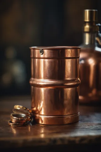 oil painting, still life, copper, metal,,copper cookware,copper utensils,moscow mule,copper vase,single pot still whiskey,golden pot,copper,cask,large copper,grain whisky,crown render,wooden buckets,f