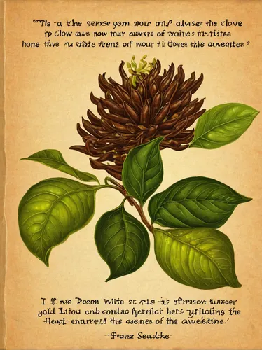 Write a poem about the intense flavor of clove pepper and how it awakens the senses.,illustration of the flowers,allspice,solomon's seal,the son of lilium persicum,the leaves of chestnut,sacred fig,me