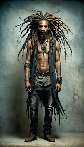 rastaman,dreadlocks,aborigine,dreads,dread,sea man,cave man,emancipation,black man,mohawk hairstyle,indian sadhu,warlord,african american male,warrior east,african man,slave island,black businessman,greek god,dwarf ooo,black male,Illustration,Abstract Fantasy,Abstract Fantasy 18