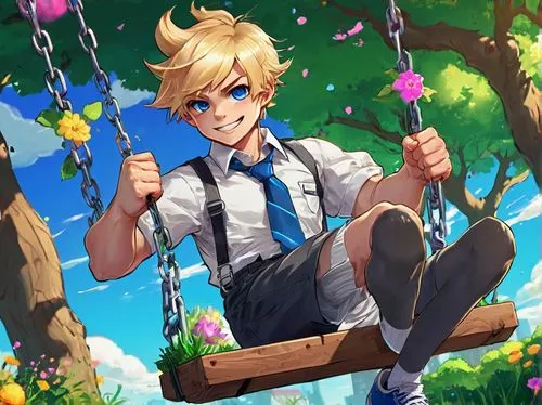 garden swing,spring background,easter banner,sanji,springtime background,monsoon banner,hanging swing,picking flowers,wooden swing,golden swing,swing,link,birthday banner background,tree swing,darjeeling,swing set,male elf,swinging,flower background,cg artwork,Conceptual Art,Fantasy,Fantasy 26