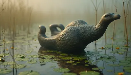 marsh turtle,disneynature,hippopotami,wetland,swampy landscape,nuphar,sauropod,whimsical animals,nessie,platypuses,prosauropod,swamps,swamp,guanlong,duckweed,land turtle,hippopotamus,water fowl,marsh crocodile,wetlands,Photography,General,Realistic