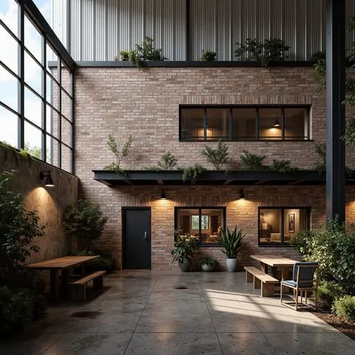 eveleigh,courtyards,loft,lofts,atriums,garden design sydney,wintergarden,boxwoods,roof garden,courtyard,packinghouse,redbrick,landscape design sydney,crittall,corten steel,potted plants,atrium,gensler,brick house,brickworks