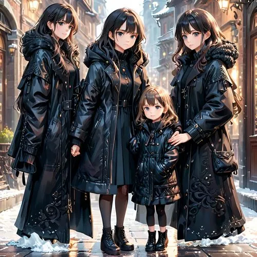 quintuplet,quartet,black coat,quintet,winter clothing,daughdrill,Anime,Anime,General