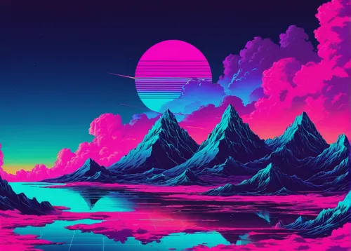 futuristic landscape,alien planet,lunar landscape,vast,vapor,dune landscape,alien world,ice planet,dune sea,dune,tidal wave,barren,earth rise,retro background,80's design,lagoon,purple landscape,acid lake,ocean,fantasy landscape,Art,Classical Oil Painting,Classical Oil Painting 36