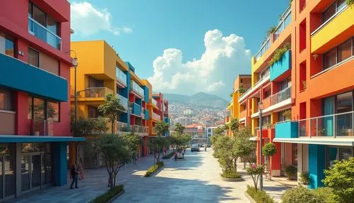 colorful city,blocks of houses,kusadasi,microdistrict,apartment blocks,moc chau hill,condos,colorful facade,buenaventura,haiti,kalkan,vallarta,iztapalapa,apartment complex,acapulco,benidorm,apartment buildings,tuxtla,colori,urbanism,Photography,General,Realistic