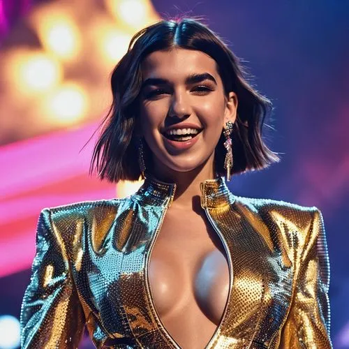 dua lipa,paloma,killer smile,grin,confident,fabulous,radiant,lira,performing,disco,smiling,sofia,rockabella,breasted,kim,bodysuit,a smile,dazzling,ecstatic,necklace,Photography,General,Realistic