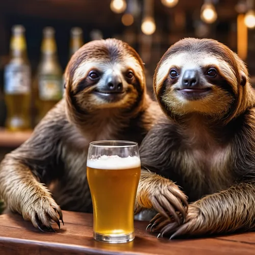 drinking party,glasses of beer,two-toed sloth,pygmy sloth,slow loris,three-toed sloth,gluten-free beer,mustelidae,anthropomorphized animals,coatimundi,two types of beer,zoo pilsen,beers,primates,alkolismus,sloth,beer cocktail,drinking,pygmy slow loris,lemurs,Photography,General,Realistic