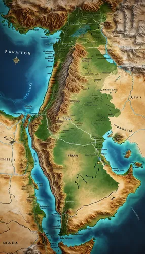 Illustrate a historic map of ancient Israel, highlighting important landmarks and routes.,genesis land in jerusalem,relief map,qumran,jordan river valley,the dead sea,dead sea scroll,judaean desert,ca