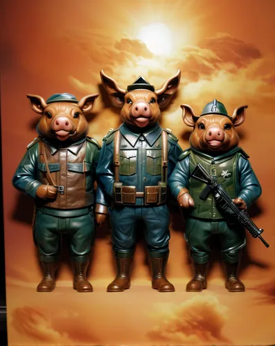 bay of pigs,officers,police officers,police force,collectible action figures,the cuban police,federal army,pigs,storm troops,military organization,police uniforms,guards of the canyon,dwarves,warthog,pig's trotters,law enforcement,kewpie dolls,criminal police,scandia gnomes,monkey gang