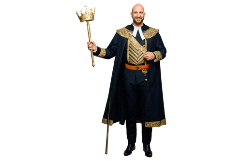 Happy Father's Day, King, solo, (40yo), majestic beard, crown, regal robe, gold embroidery, strong muscular arms, holding scepter, warm smile, gentle eyes, shiny bald head, robust chest, powerful wais