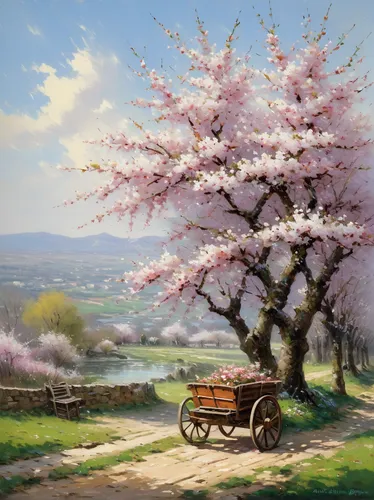 cherry blossom tree,sakura cherry tree,the cherry blossoms,cherry tree,cherry trees,sakura tree,takato cherry blossoms,sakura trees,japanese sakura background,japanese cherry trees,blossoming apple tree,cherry blossoms,springtime background,almond tree,japanese cherry blossom,blossom tree,spring blossom,spring blossoms,almond trees,landscape background,Conceptual Art,Oil color,Oil Color 06