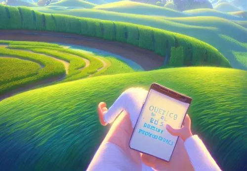 Precise,virtual landscape,blooming field,virtual world,background screen,green fields,mobile game,nano sim,rolling hills,online path travel,trembling grass,green meadow,suitcase in field,green valley,