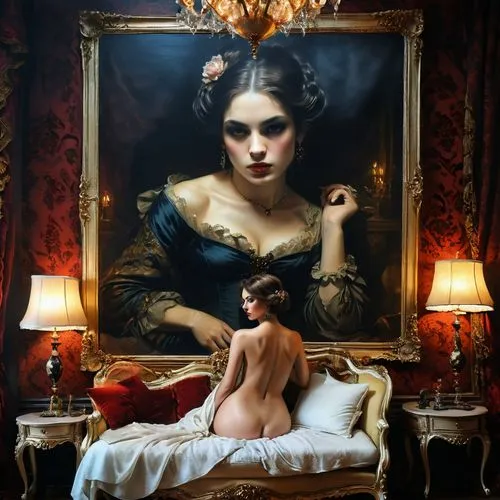 woman on bed,lachapelle,viveros,vanderhorst,lacombe,odalisque,Conceptual Art,Oil color,Oil Color 11