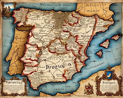 Write a historical story inspired by a map of Spain and Portugal.,hispania rome,old world map,east indiaman,westphalia,the continent,caravel,balearic islands,map icon,normandie region,travel map,islan