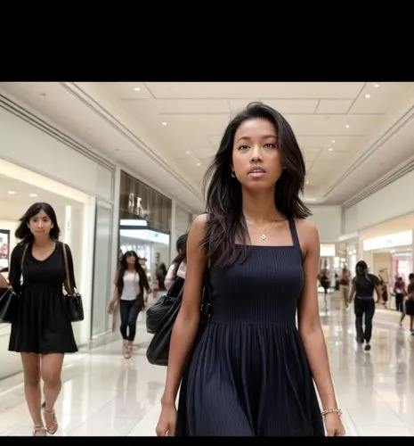 Photo in the mall, surrounded by brand stores.  She walks in the mall, wearing a dress and sandals.,amerie,northpark,makinwa,jurnee,leighs,woodfield,amandla,yorkdale,westfields,tysons,diggy,black mode