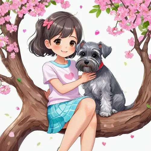 girl with dog,japanese sakura background,cherry blossoms,dog illustration,spring background,springtime background,japanese floral background,floral background,cherry blossom,japanese terrier,the cherry blossoms,puppy pet,portrait background,sakura background,cold cherry blossoms,sakura tree,companion dog,flower background,sakura blossoms,cherry blossom tree,Illustration,Japanese style,Japanese Style 01