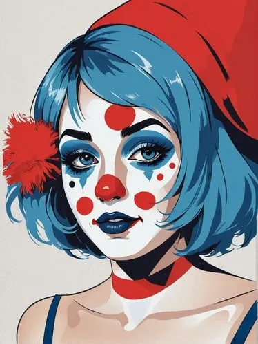 harley quinn,raggedy ann,peppermint,rodeo clown,christmas pin up girl,queen of hearts,red white blue,clown,horror clown,creepy clown,candy cane,red white,red-blue,harley,pin up christmas girl,mime,retro christmas girl,scary clown,pierrot,digital illustration,Illustration,Vector,Vector 01