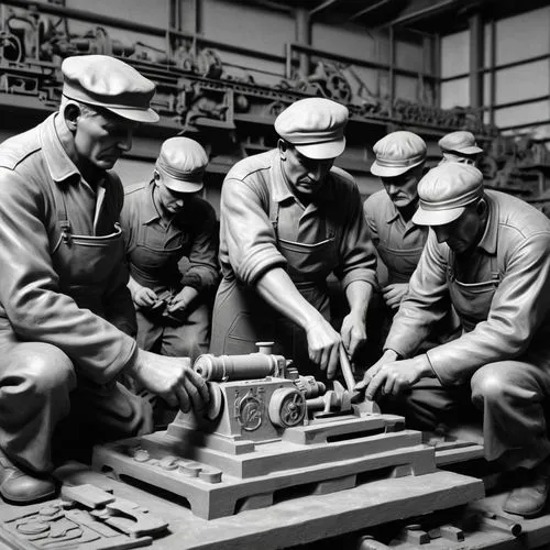 model railway,scale model,model making,workers,year of construction 1954 – 1962,manufacture,brick-making,riveting machines,manufacturing,craftsmen,assembly line,industry 4,manufactures,wage operating,railroad engineer,factory ship,hat manufacture,machining,construction set,foundry,Photography,Black and white photography,Black and White Photography 08