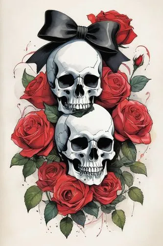 floral skull,skull and crossbones,skulduggery,skull allover,jolly roger,skulls,Illustration,Paper based,Paper Based 07