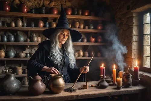 candlemaker,celebration of witches,the witch,witch's hat,witches,potions,cauldron,apothecary,witch's house,witch broom,divination,witches' hats,tinsmith,witch ban,candle wick,witches legs in pot,witch house,witch,witch hat,magical pot,Conceptual Art,Daily,Daily 31