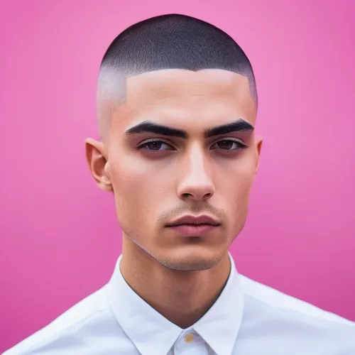 pompadour,buzz cut,male model,george russell,management of hair loss,pomade,mohawk hairstyle,asymmetric cut,man portraits,man in pink,black businessman,retouching,bloned portrait,pink background,crew cut,pink tie,soundcloud icon,middle eastern monk,ken,latino,Conceptual Art,Daily,Daily 15