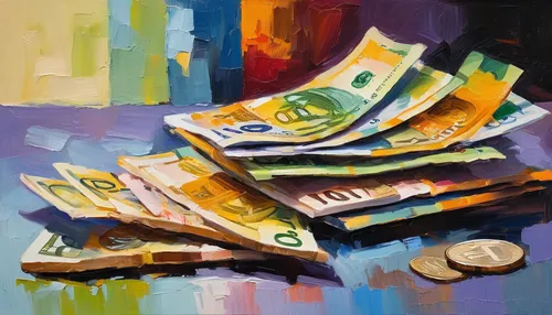 Explore the role of electronic money in a cashless society.,banknotes,euros,money laundering,greed,collapse of money,electronic money,currency,currencies,money rain,financial world,oil painting on can