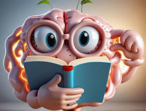 criar cerebro em forma de desenho animado, personificado, com olho, braços e pernas, segurando um livro,brain icon,brainy,brain,cognitive psychology,cerebrum,reading owl,brainstorm,bookworm,human brai