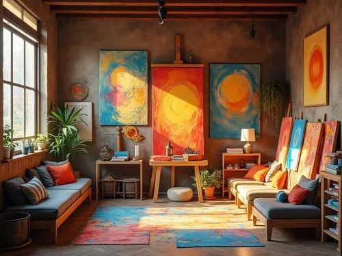 living room,livingroom,sitting room,boho art,home interior,interior decor,bohemian art,loft,modern decor,boho art style,contemporary decor,apartment lounge,interior design,sunroom,the living room of a photographer,great room,home corner,interiors,breakfast room,an apartment,Photography,General,Realistic