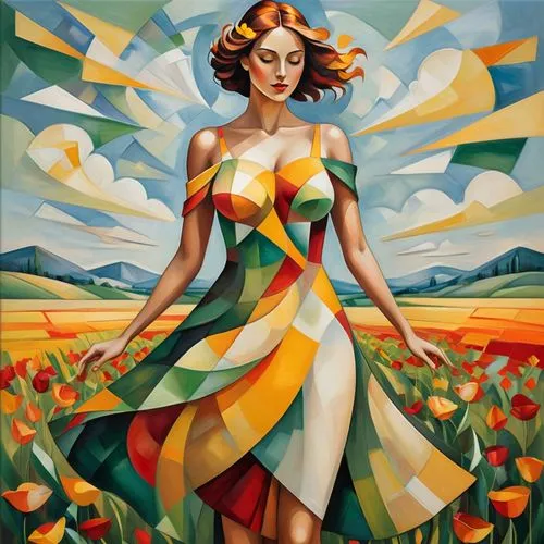 flamenca,art deco woman,jasinski,primavera,girl in a long dress,metzinger,Art,Artistic Painting,Artistic Painting 45