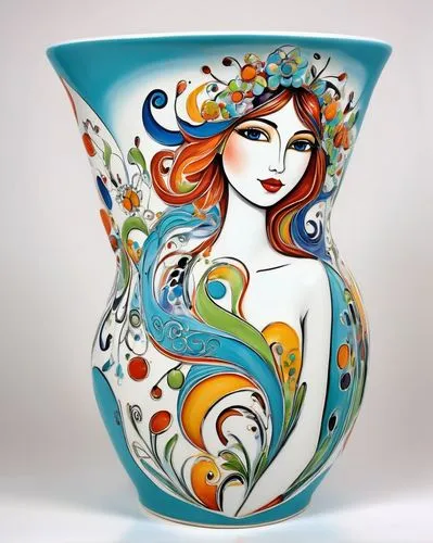 glass painting,girl with cereal bowl,flower vase,vase,art nouveau design,enamel cup,earthenware,art nouveau,glasswares,enamelled,amphora,stoneware,glass vase,shashed glass,mosaic glass,flower bowl,art deco woman,decorative art,colorful glass,blue and white porcelain,Illustration,Abstract Fantasy,Abstract Fantasy 13