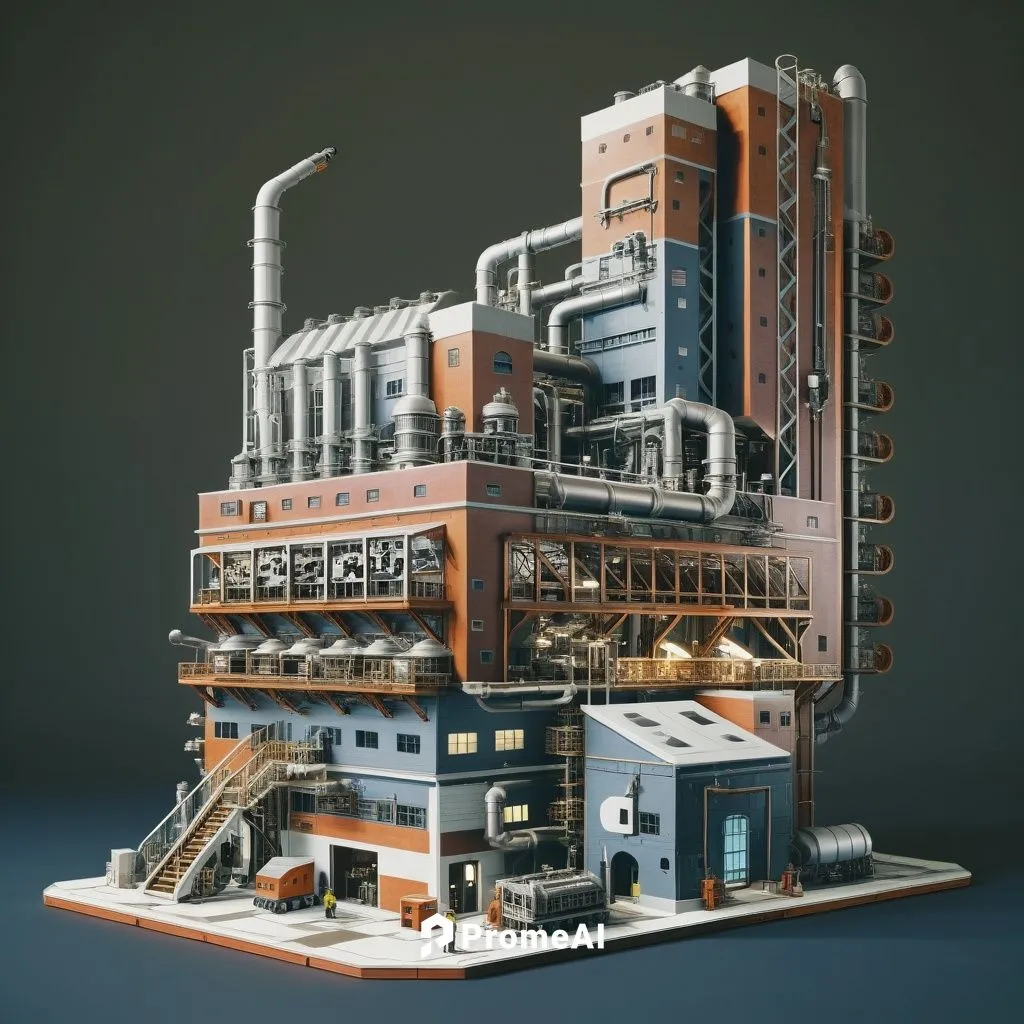 industrial factory, saturated and bright colors, isometric style,Industrial factory,industrial plant,factory bricks,concrete plant,micropolis,industrial landscape,heavy water factory,Unique,3D,Isometr