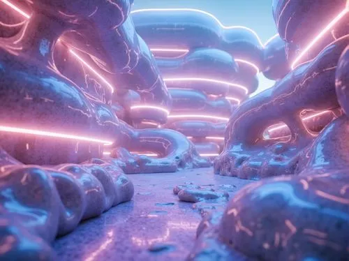 ice planet,ice cave,3d render,futuristic landscape,blue caves,fractal environment,tunheim,shaders,labyrinthian,biofilm,cyberia,voxels,3d fantasy,ice wall,shader,ice landscape,the blue caves,3d rendered,ice castle,procedural