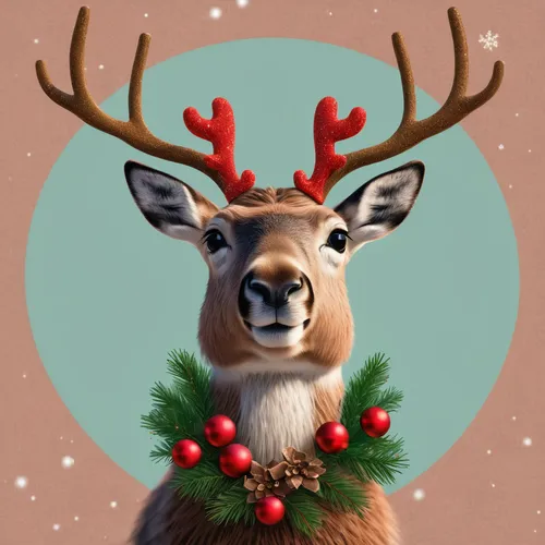 Design a cute Christmas-themed profile picture with a reindeer and a sprinkle of holiday cheer.,christmas deer,rudolph,raindeer,reindeer polar,reindeer from santa claus,rudolf,reindeer,deer illustrati