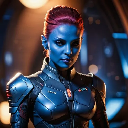 Mass Effect
Liara Tsoni ( asari ) ( xeno )

blaue Haut.
 Geschwungene kurze Tentakel statt Haaren auf dem kopf
Keine Ohren,liara,satari,asari,symetra,jadzia,liora,illyria,mystique,amora,gamora,andoria