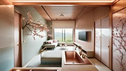 japanese-style room,luxury bathroom,amanresorts,bath room,ryokan,hallway space,Photography,General,Realistic